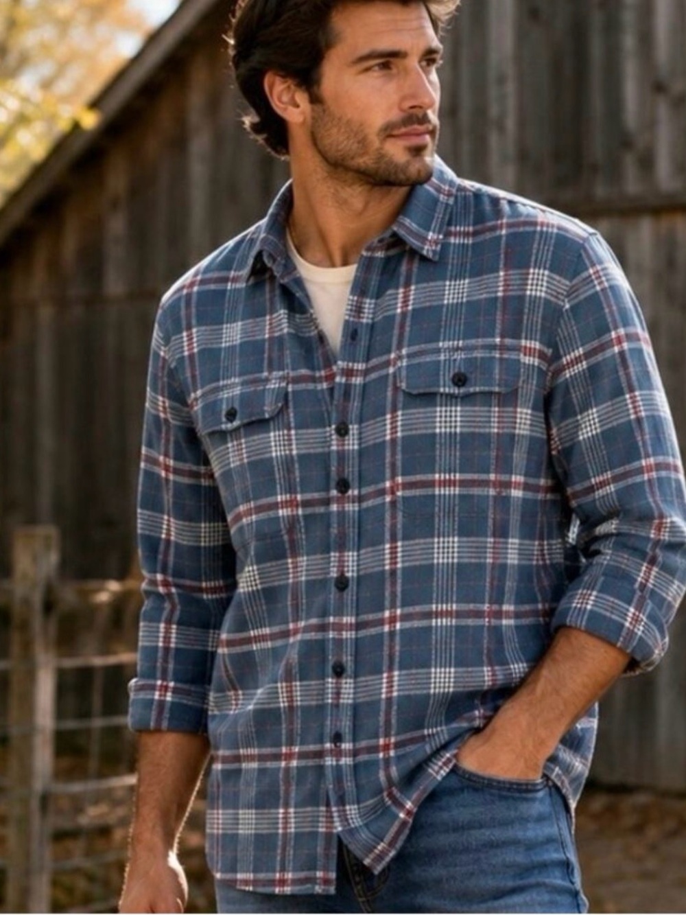 Lucky Brand Mens XL Plaid Flannel Shirt Blue Red White Classic Fit NWT